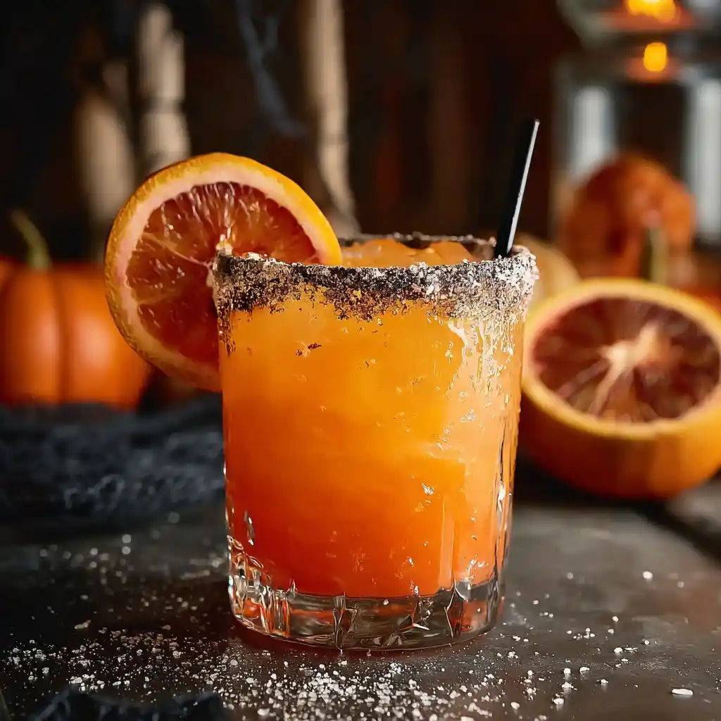 Orange Virgin Margarita Halloween Recipe Spooky Non-alcoholic Halloween Drinks Fun Halloween Mocktails For Kids DIY Orange...