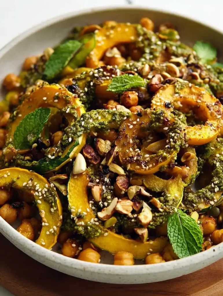 Maple Roasted Squash Recipe Chickpeas With Mint Pesto Pistachio Pesto Vegetarian Recipe Easy Maple Roasted Vegetables Glut...