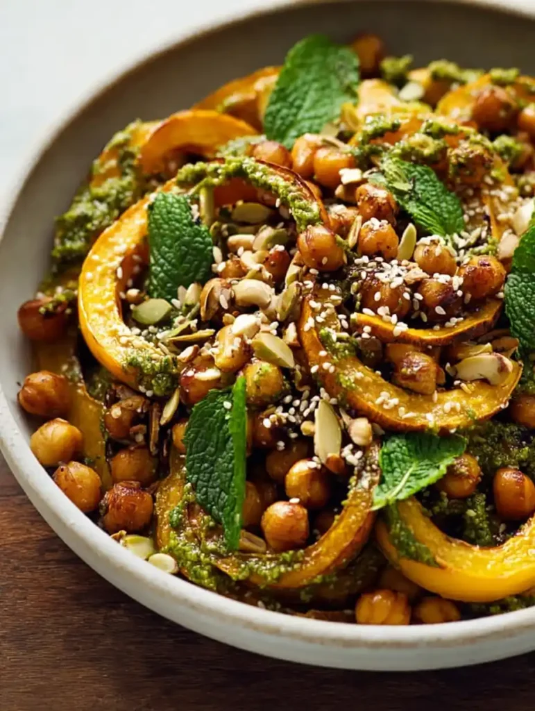 Maple Roasted Squash Recipe Chickpeas With Mint Pesto Pistachio Pesto Vegetarian Recipe Easy Maple Roasted Vegetables Glut...