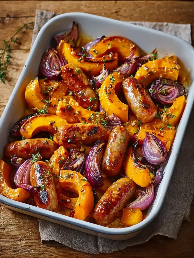 Sausage Squash Traybake Autumnal Butternut Squash Easy Dinner Smoky Recipe