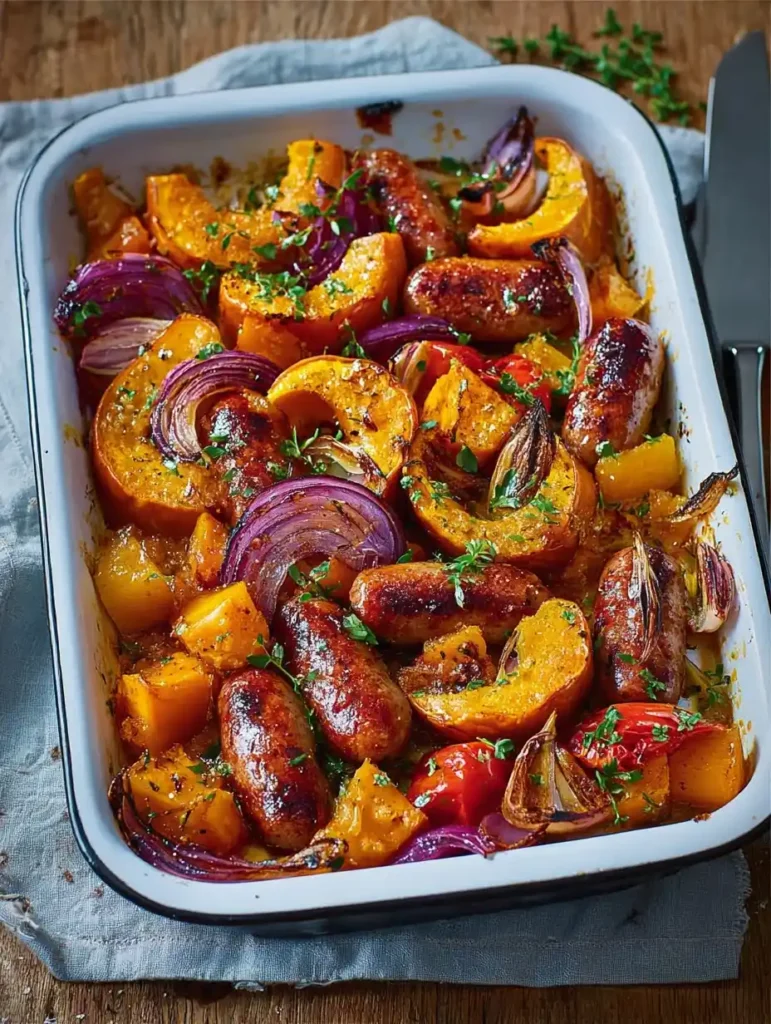 Sausage Squash Traybake Autumnal Butternut Squash Easy Dinner Smoky Recipe
