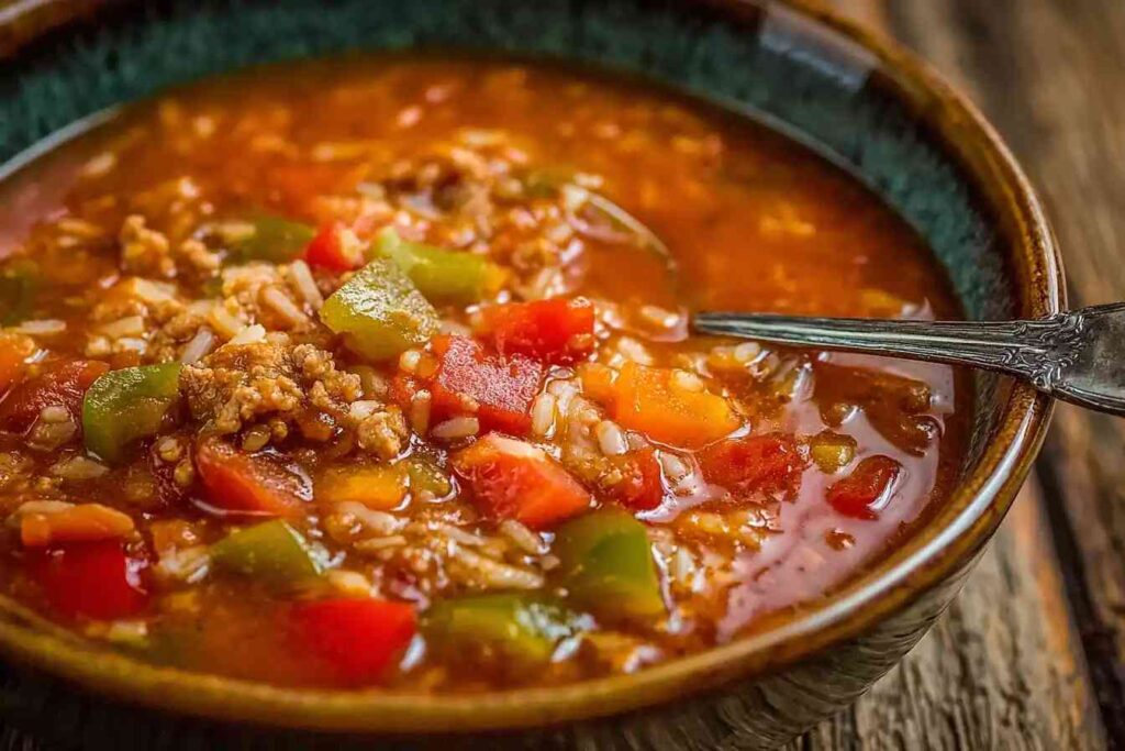 Hearty Stuffed Bell Pepper Soup Recipe Ground Turkey Stuffed Pepper Soup Low Carb Bell Pepper Turkey Soup Easy Ground Turk...