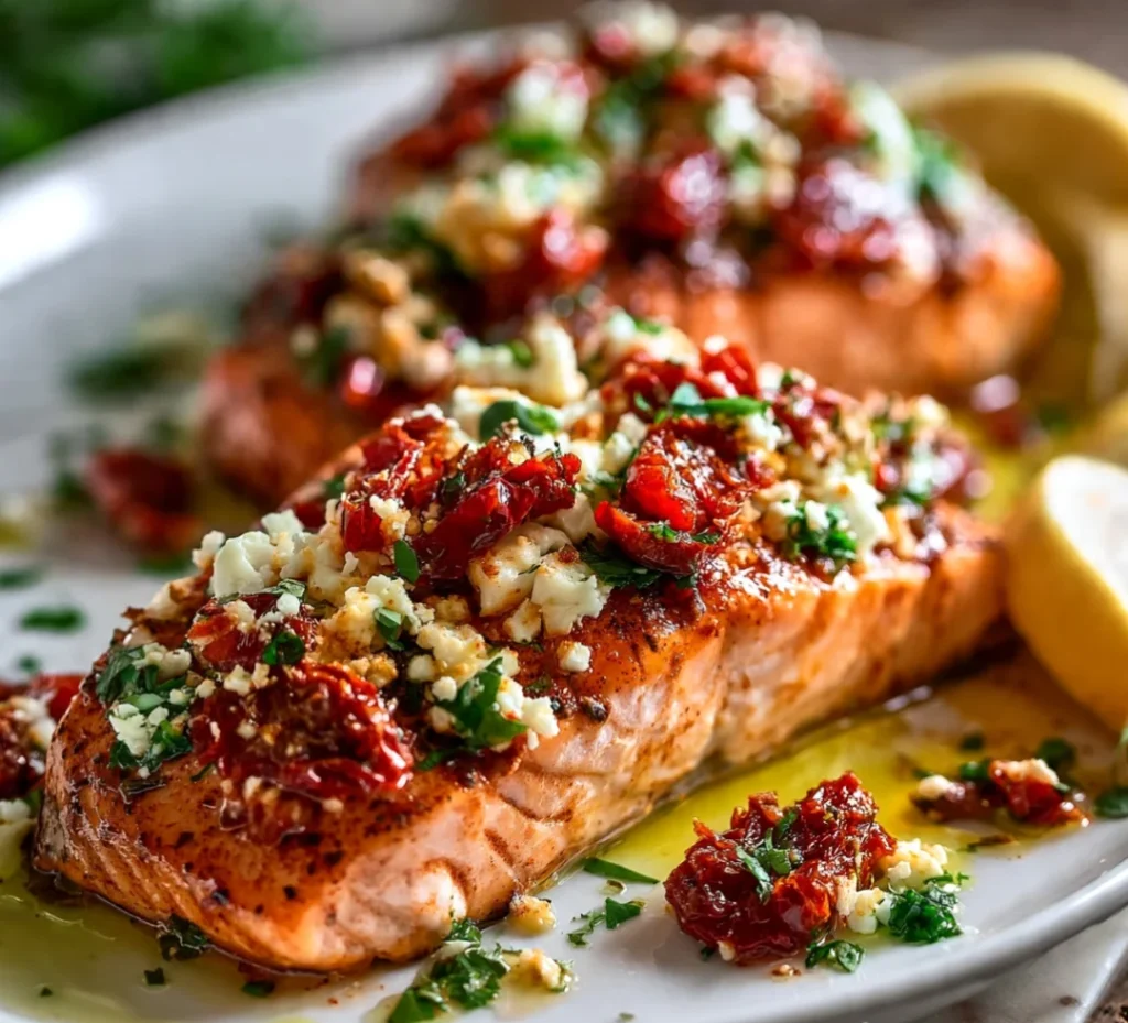 Baked Salmon with Feta & Sun-Dried Tomatoes - Baked Salmon with Feta & Sun-Dried Tomatoes