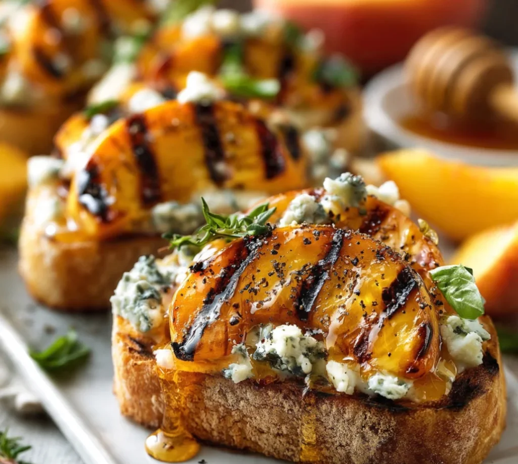 Grilled Peach Bruschetta with Honey Blue Cheese & Easy Tips - Grilled Peach Bruschetta with Honey Blue Cheese & Easy Tips