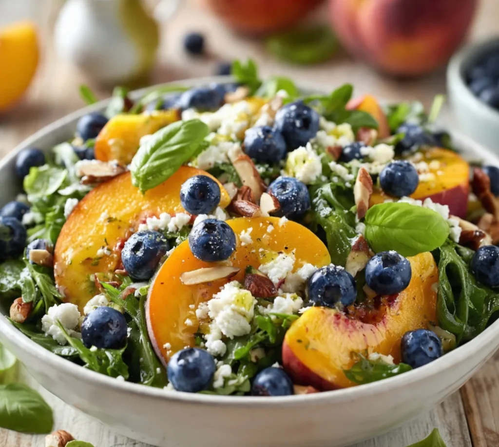 Summer Blueberry & Peach Salad with Creamy Feta
