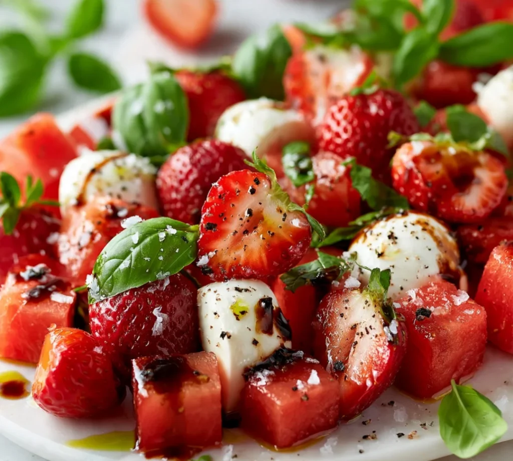 Watermelon Strawberry Caprese Salad & Easy and Delicious - Watermelon Strawberry Caprese Salad & Easy and Delicious