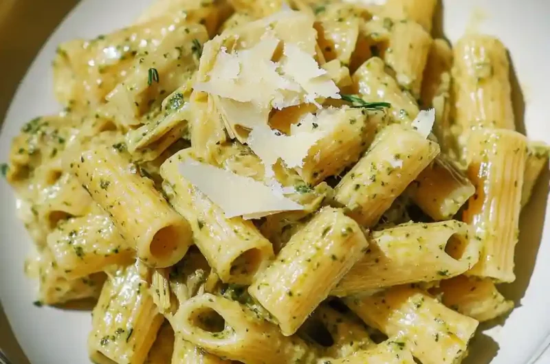Easy Pesto Artichoke Pasta (Low Carb, High Protein)