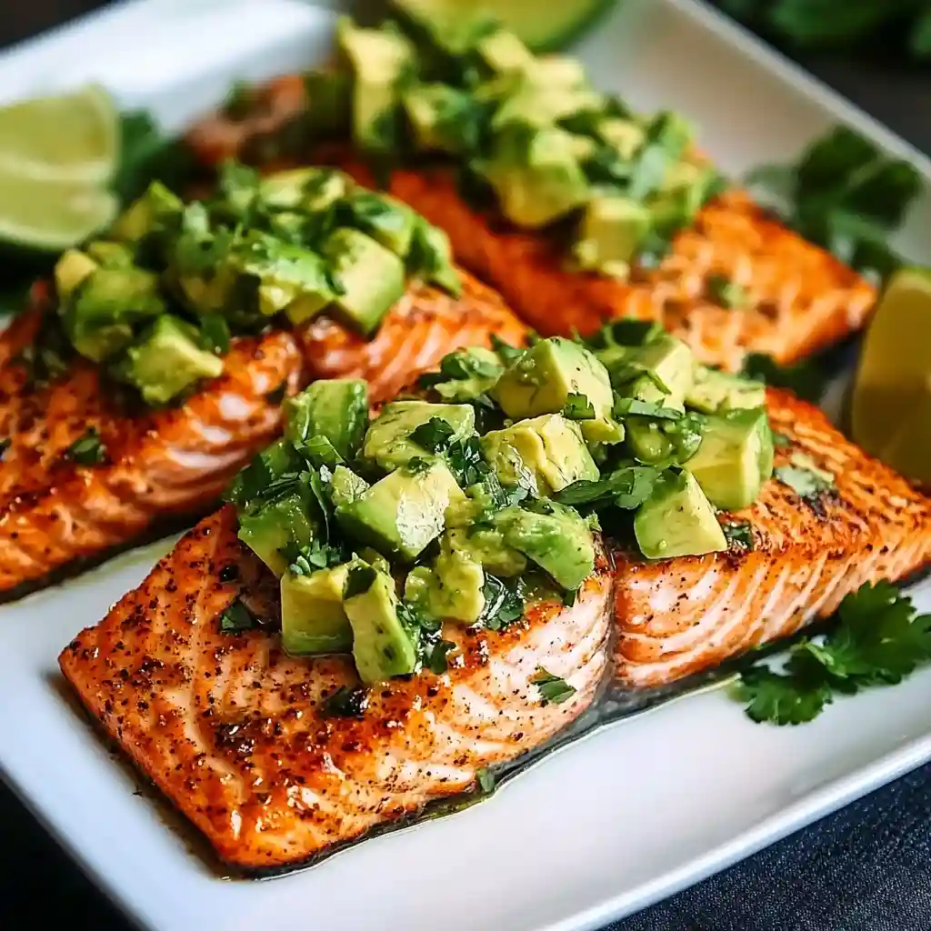 Chili Lime Seasoned Baked Salmon with Avocado Salsa