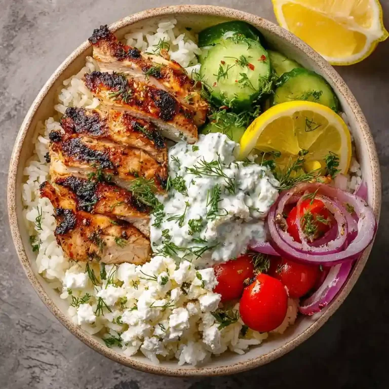 Mediterranean Chicken Rice Bowl with Tzatziki