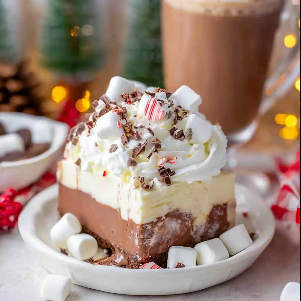 No Bake Peppermint Hot Chocolate Cheesecake