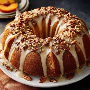 Peach Bundt Cake with Pecans And Maple-Cream Glaze