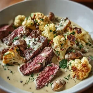 Savory Steak and Cauliflower in Cream Sauce