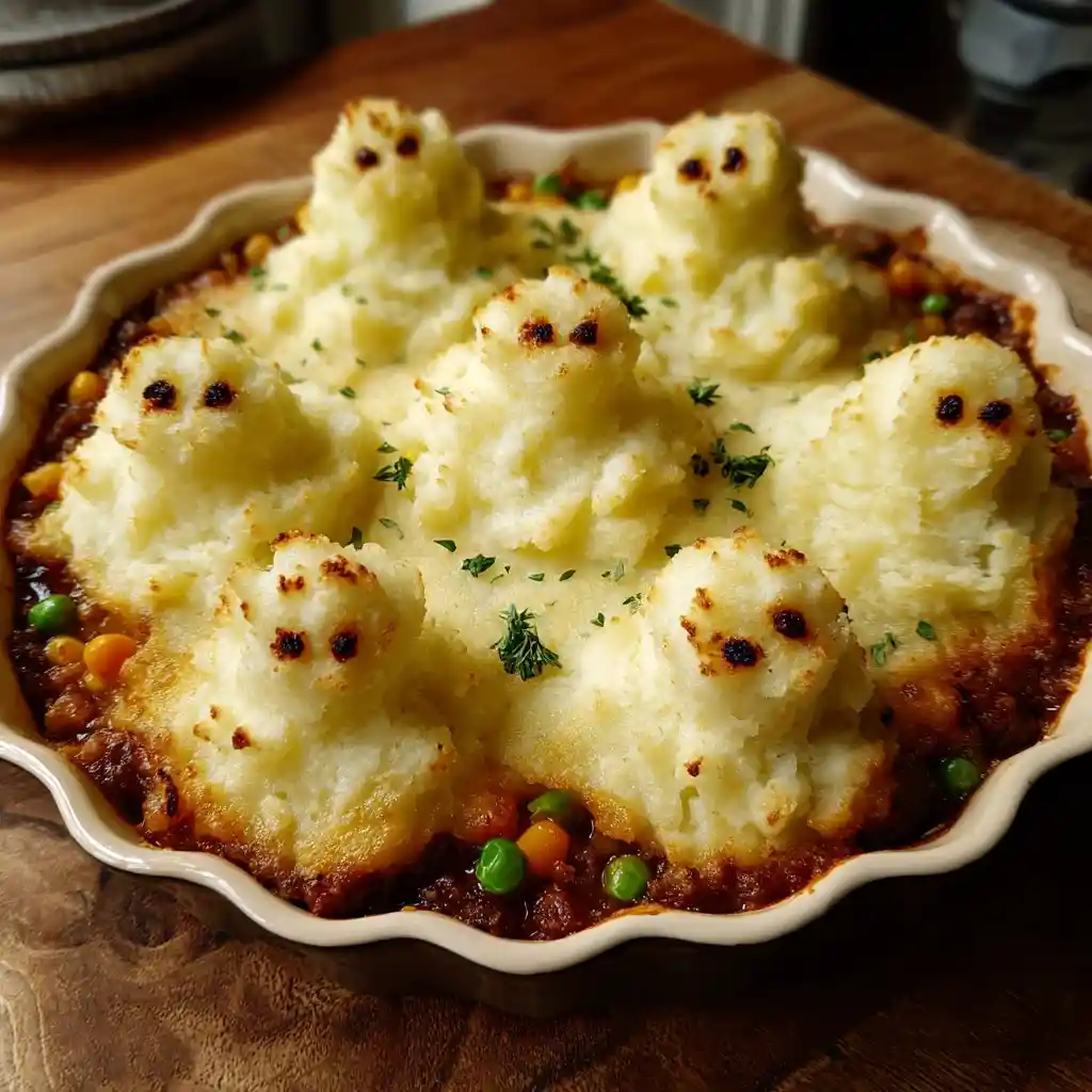 Ghostly Mashed Potato Shepherd’s Pie