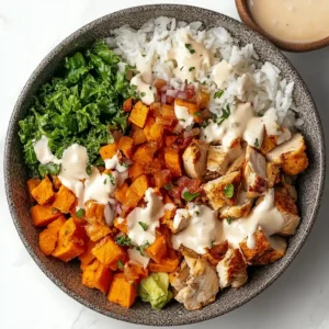 Healthy Chicken And Sweet Potato Rice Bowl with Creamy Sauce