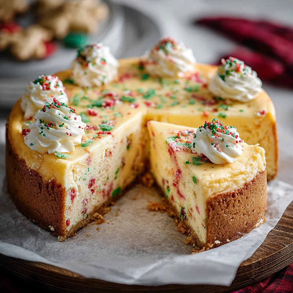 Christmas Sugar Cookie Cheesecake Recipe Easy Christmas Sugar Cookie Cheesecake Homemade Christmas Sugar Cookie Cheesecake...