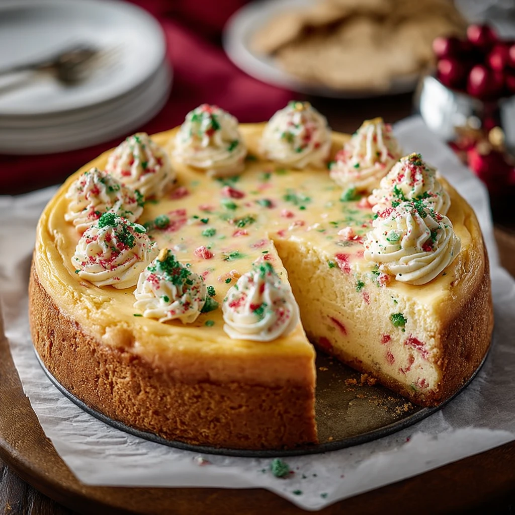 Christmas Sugar Cookie Cheesecake Recipe Easy Christmas Sugar Cookie Cheesecake Homemade Christmas Sugar Cookie Cheesecake...