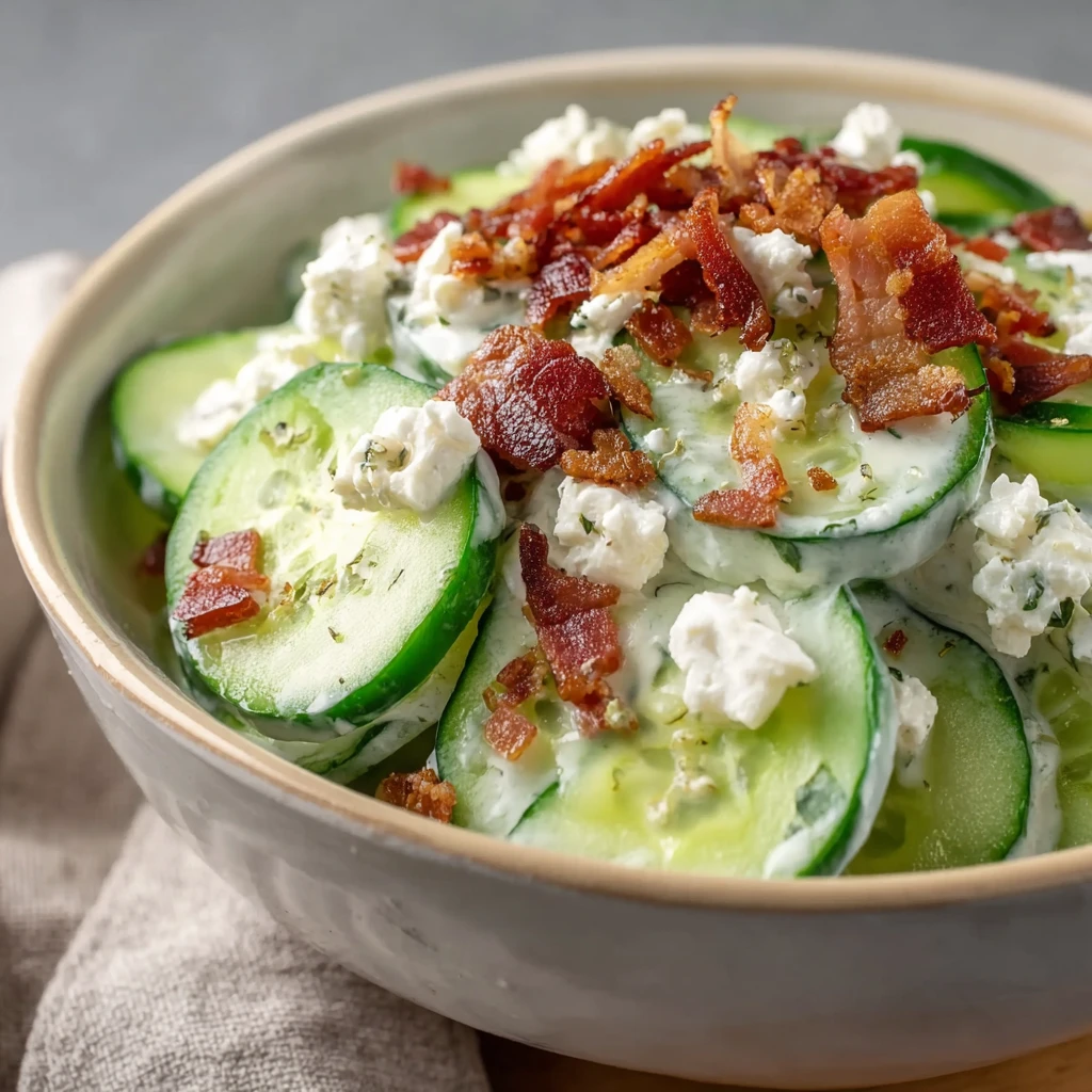 Creamy Cucumber Salad with Bacon and Cheese