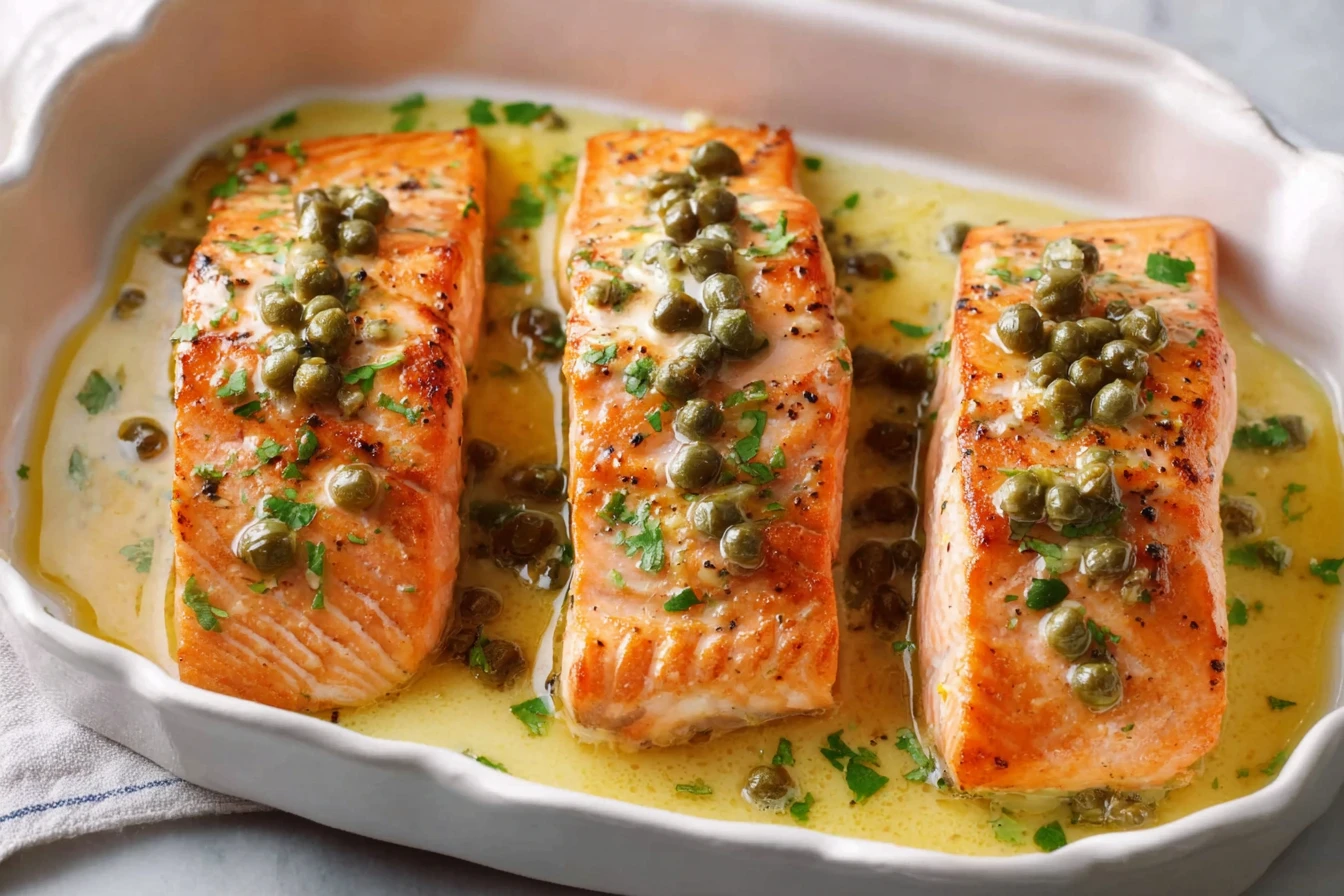 Easy Salmon Piccata Recipe Lemon Butter Salmon With Capers 30-minute Salmon Piccata Quick Lemon Caper Salmon Dish How To M...