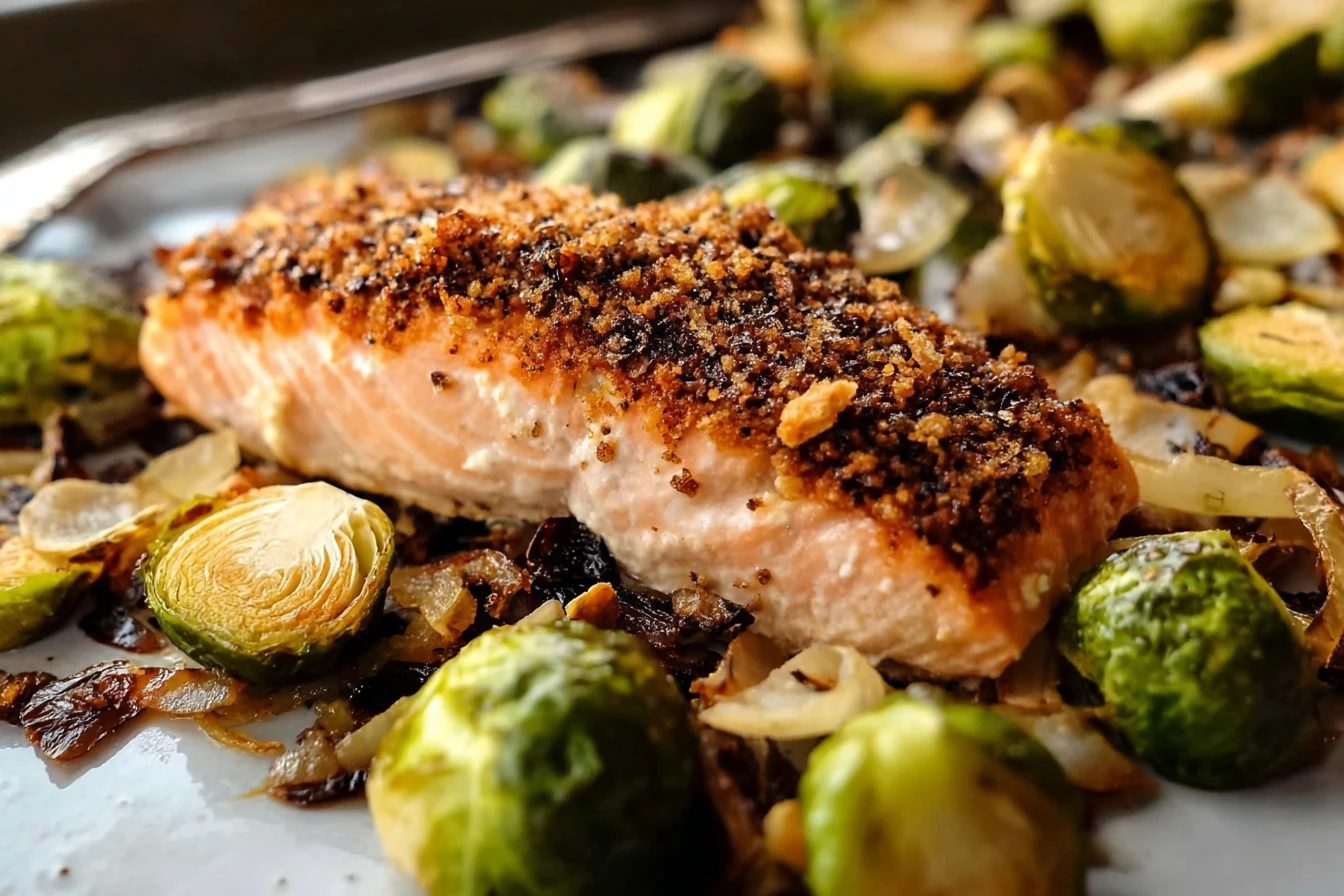 Easy Salmon Sheet Pan Dinner Recipe Quick Salmon And Brussels Sprouts Meal Healthy Sheet Pan Salmon Recipe 30 Minutes Shav...