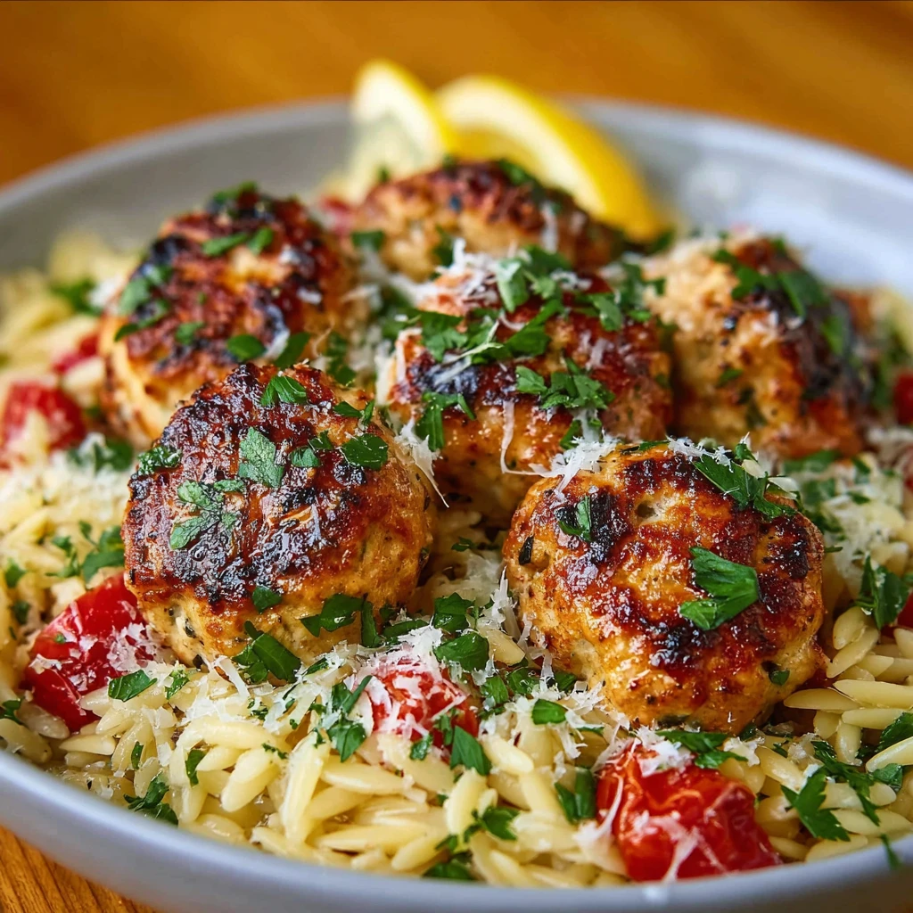Greek Chicken Meatballs Recipe Lemon Orzo Side Dish Ideas Homemade Greek Chicken Meatballs Easy Lemon Orzo Recipe Greek St...