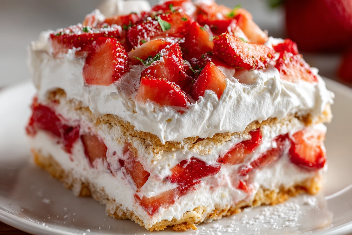 Strawberry Lasagna : No-Bake Layered Dessert