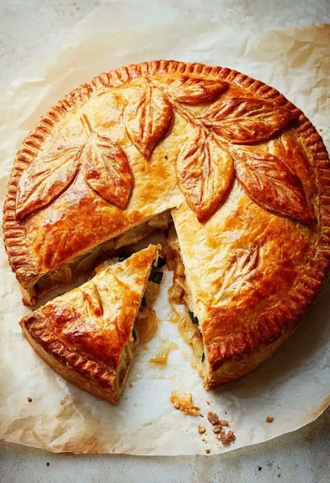 Cheese Onion Pie Homemade Pastry Comfort Food Recipe Image