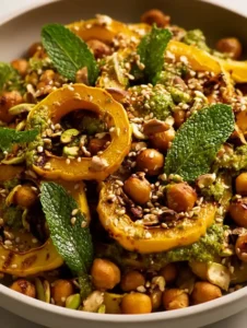 Maple-Roasted Squash and Chickpeas With Mint-Pistachio Pesto