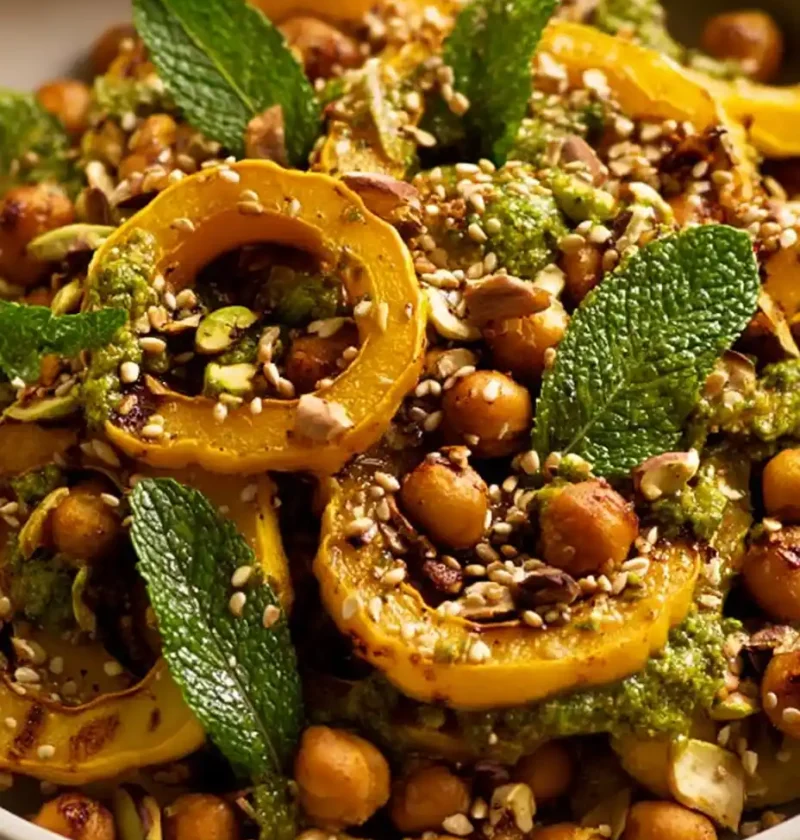 Maple Roasted Squash Recipe Chickpeas With Mint Pesto Pistachio Pesto Vegetarian Recipe Easy Maple Roasted Vegetables Glut...