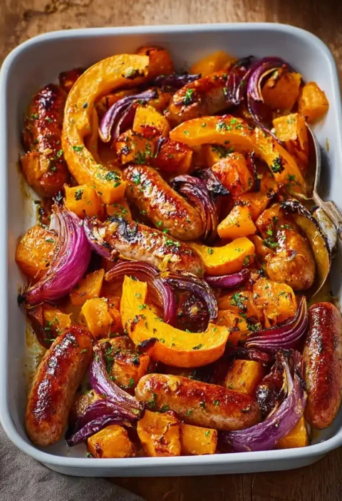 Sausage Squash Traybake Autumnal Butternut Squash Easy Dinner Smoky Recipe