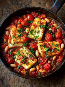 Crispy Halloumi With Tomatoes and White Beans