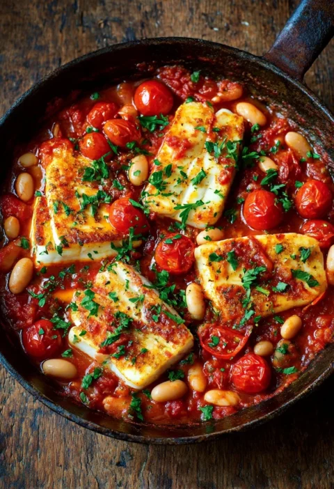 Crispy Halloumi Tomato Recipe Best Halloumi White Beans Dish How To Cook Crispy Halloumi Vegetarian Recipes With Halloumi ...