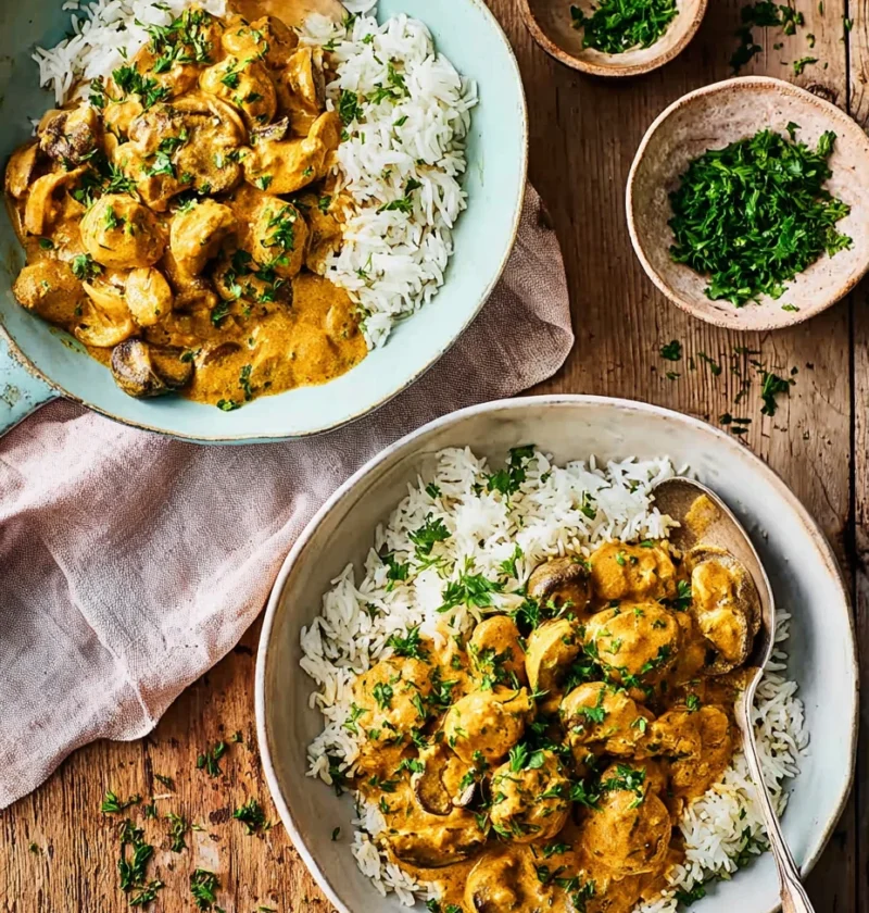 Mushroom Curry Tomato Masala Ginger Fennel Seeds Cumin Autumnal