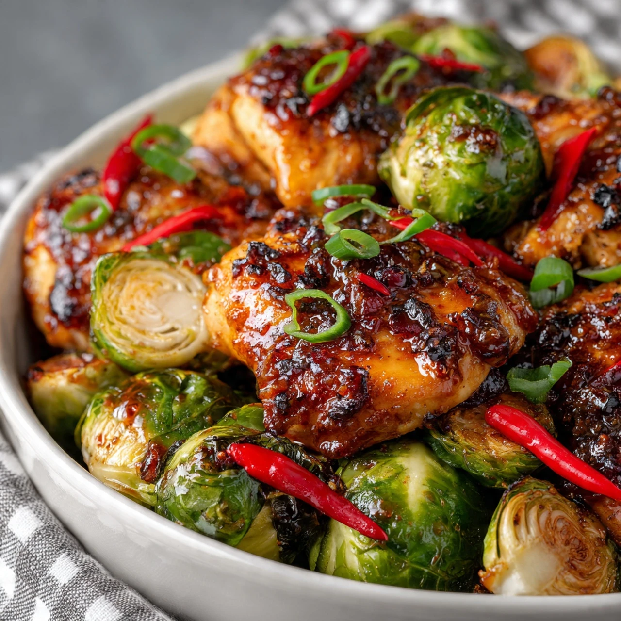 Air Fryer Sweet Chili Chicken Brussels Sprouts