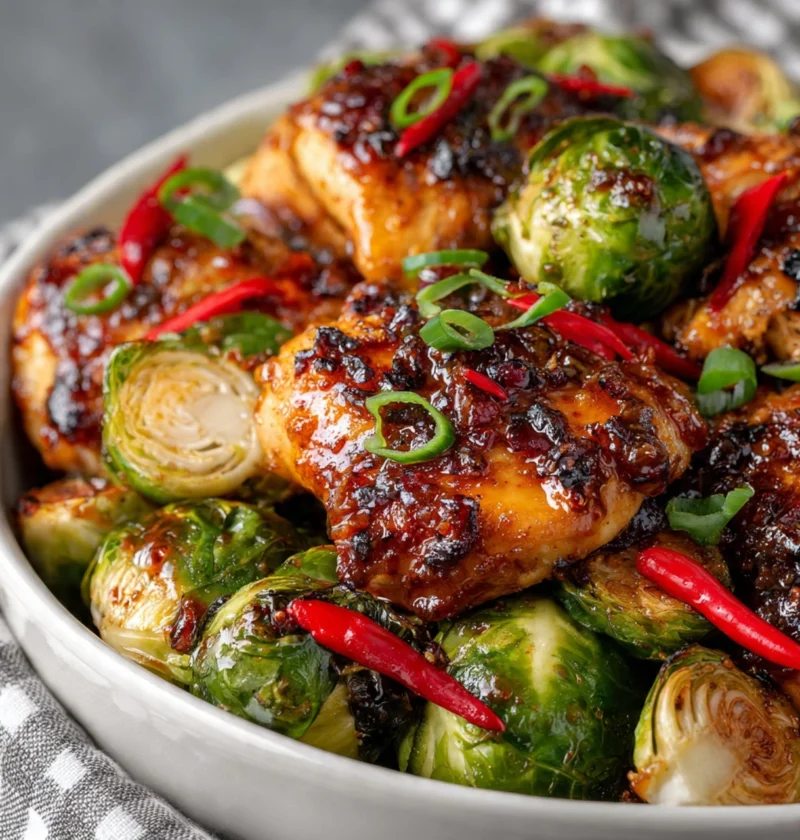 Air Fryer Sweet Chili Chicken Brussels Sprouts