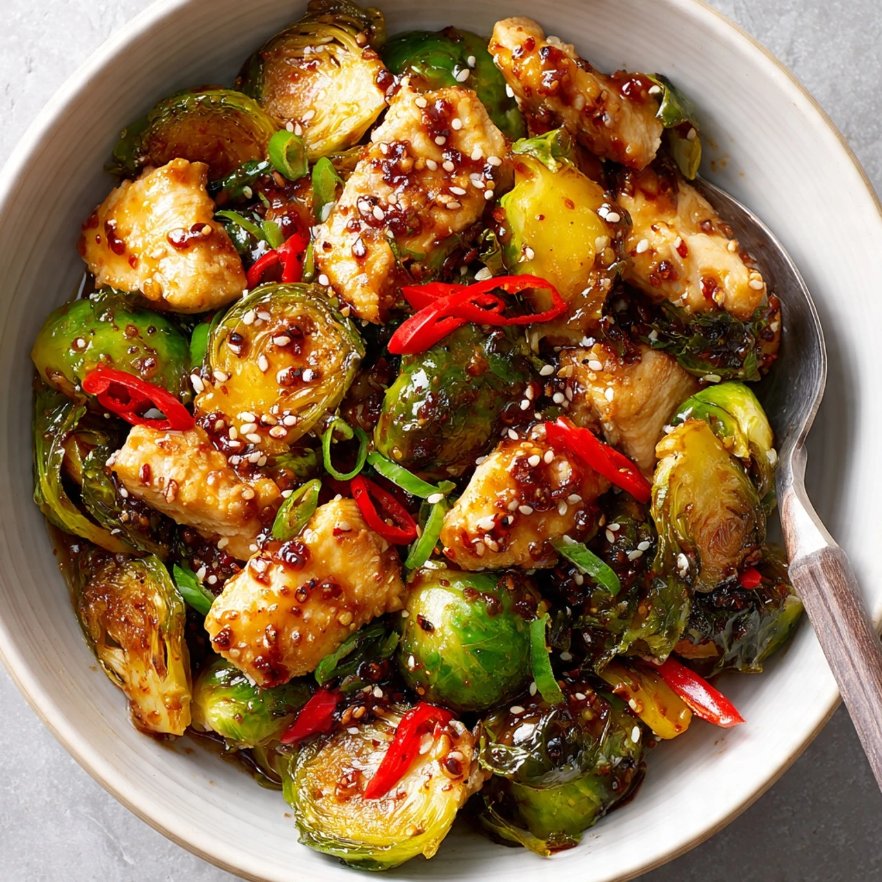 Air Fryer Sweet Chili Chicken Brussels Sprouts