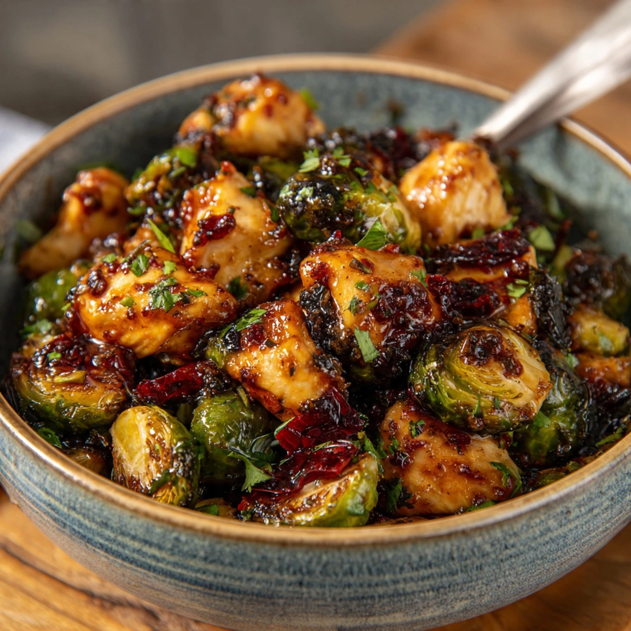 Air Fryer Sweet Chili Chicken Brussels Sprouts