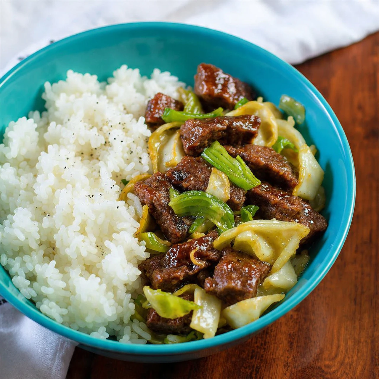 Black Pepper Beef Cabbage Stirfry