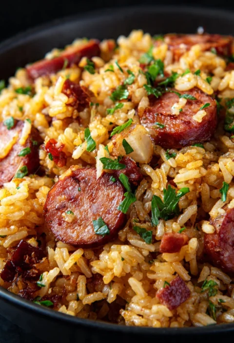 Easy Cajun Sausage Rice Skillet Recipe One-pan Cajun Sausage Dinner Quick Cajun Sausage And Rice Meal Best Skillet Recipes...