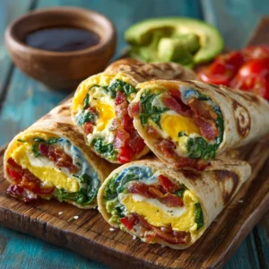 Egg Turkey Bacon Wrap with Avocado & Spinach : High-Protein Breakfast on the Go