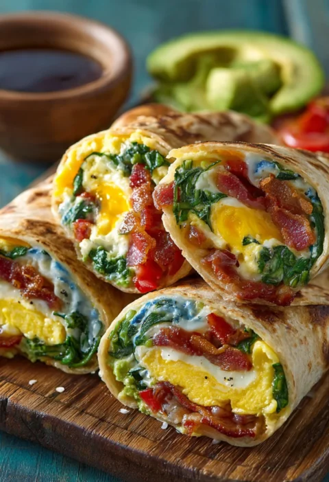 Egg Turkey Bacon Wrap Avocado Spinach Highprotein Breakfast