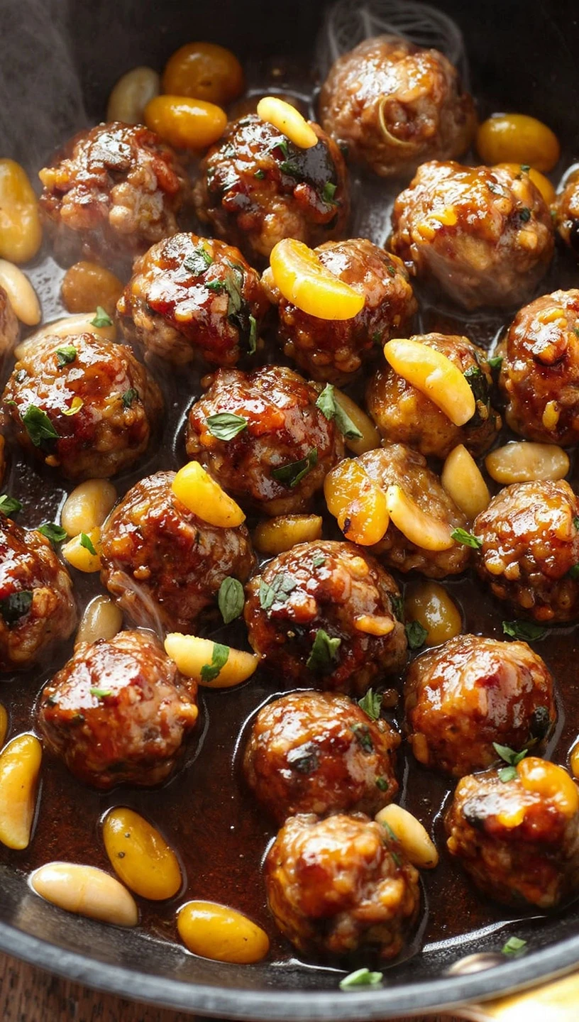 Glazed Lamb Meatballs With Golden Raisins and Pine Nuts