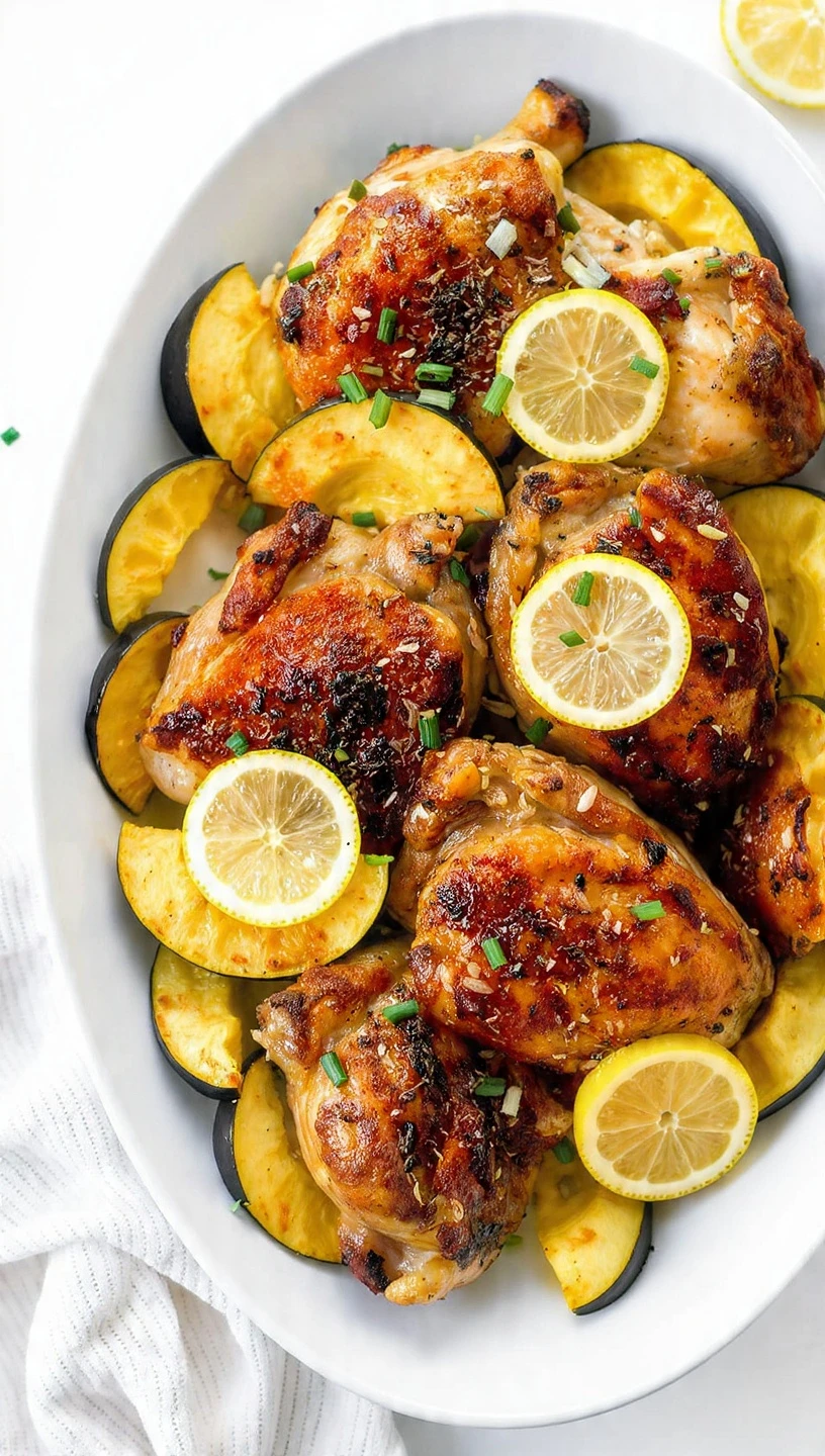 Lemon Garlic Roast Chicken With Squash