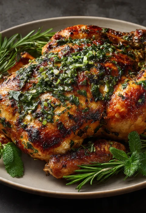 Lemongarlic Roasted Chicken Spring Herbs Bright Flavor Big