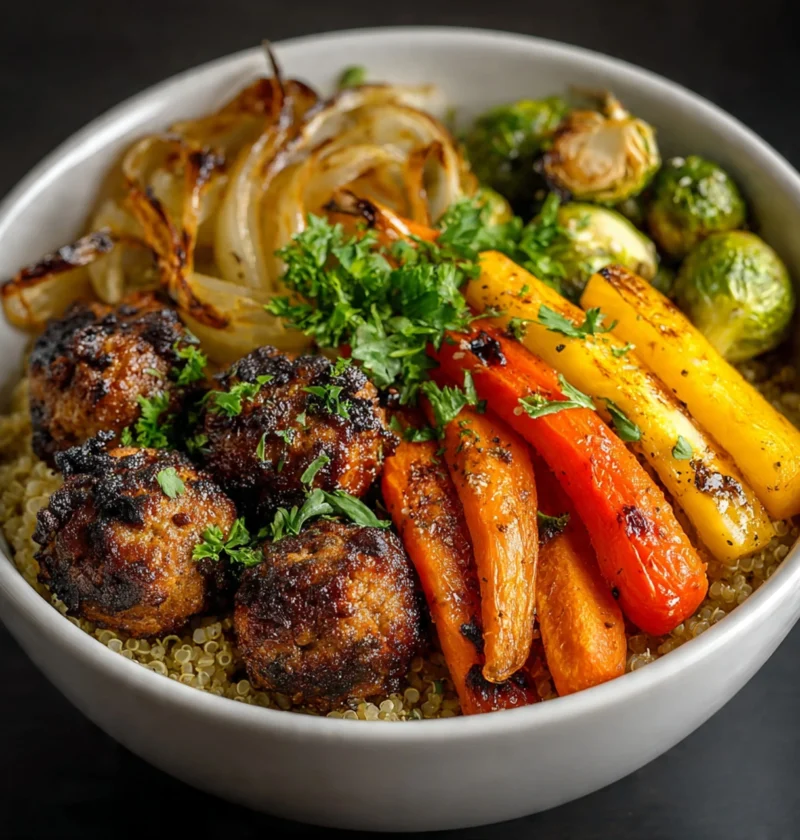 Quinoa Bowl Apple Chicken Sausage Roasted Veggies Nourishing