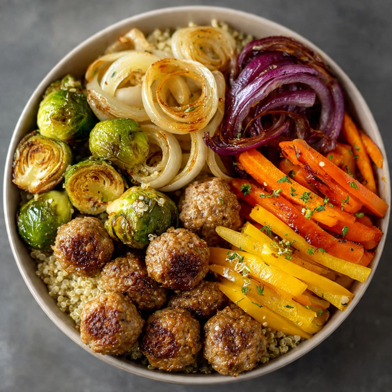 Quinoa Bowl Apple Chicken Sausage Roasted Veggies Nourishing