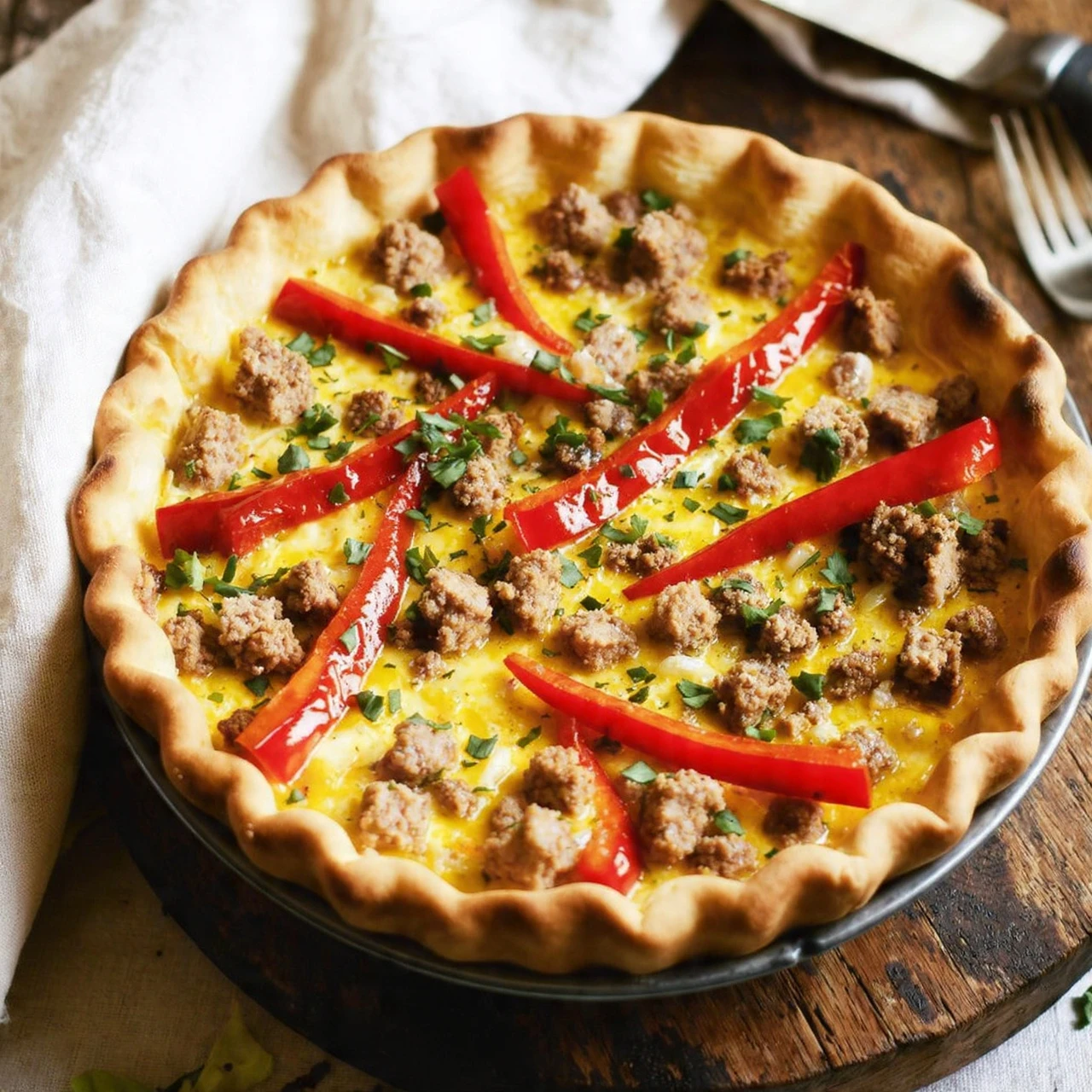Savory Sausagewith Pepper and Onion Quiche