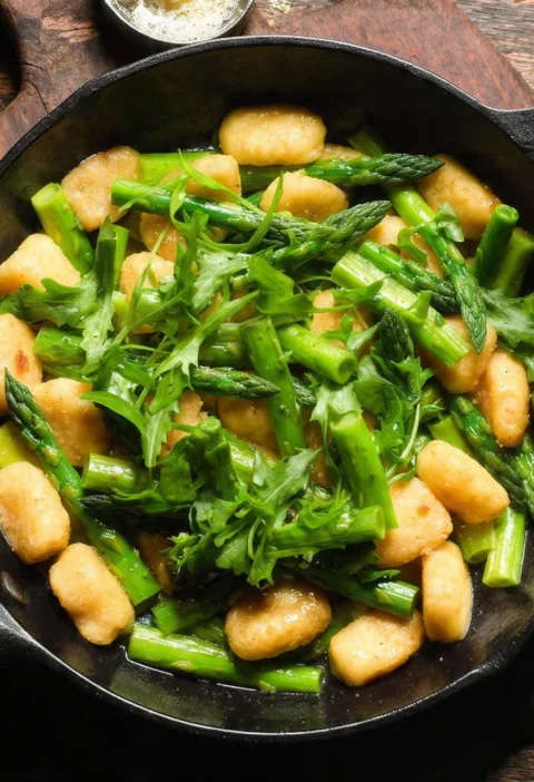 Skillet Gnocchi Miso Butter Asparagus