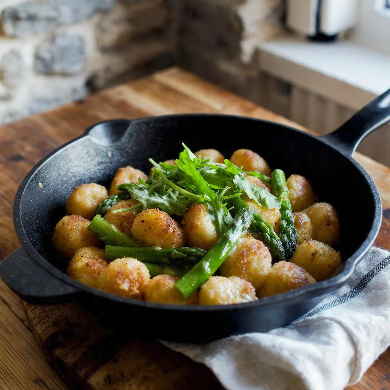 Skillet Gnocchi Miso Butter Asparagus