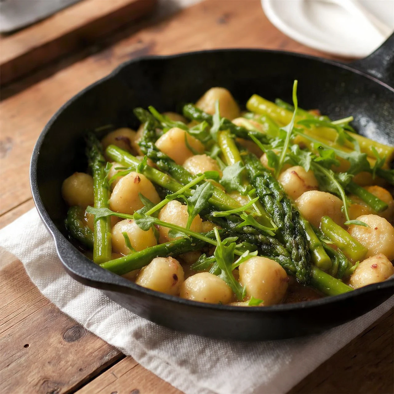 Skillet Gnocchi Miso Butter Asparagus