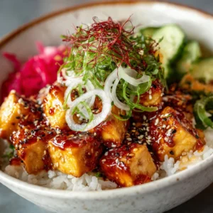 Spicy Salmon Rice Bowl with Creamy Sesame Mayo Sauce